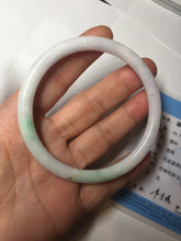 Load image into Gallery viewer, 60mm certified 100% natural sunny green white slim round cut jadeite jade bangle BL89-4663
