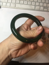 Load image into Gallery viewer, 63mm certified 100% Natural dark green(碧玉) black nephrite Jade bangle HF107-0882
