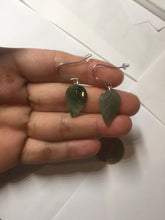 Load image into Gallery viewer, 100% natural type A icy watery dark green jadeite jade leaf earring PC25-7
