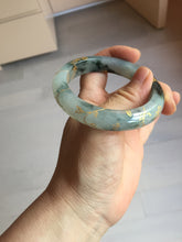 Load image into Gallery viewer, 54mm 100% Natural type A icy watery dark green with floating flowers and carved and golden-painted Jadeite Jade bangle PA172-8572
