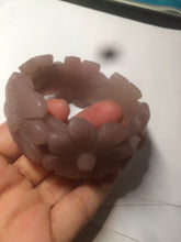 Load image into Gallery viewer, 54mm 100% natural light red/purple/white Quartzite (Shetaicui jade) carved galsang flower(格桑花) bangle XY96
