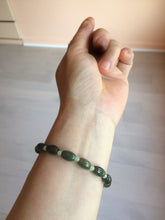 Load image into Gallery viewer, 100% natural  type A oily dark green olive +round jadeite jade bead  bracelet AT91
