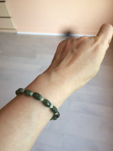 Load image into Gallery viewer, 100% natural  type A oily dark green olive +round jadeite jade bead  bracelet AT91
