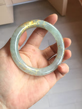 Load image into Gallery viewer, 56.5mm 100% Natural type A light green white carved and golden-painted chubby round cut Jadeite Jade bangle PA170-2942
