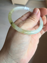 Load image into Gallery viewer, 51mm certified 100% natural type A icy watery light yellow/green/white slim oval round cut jadeite jade bangle AD104-8093
