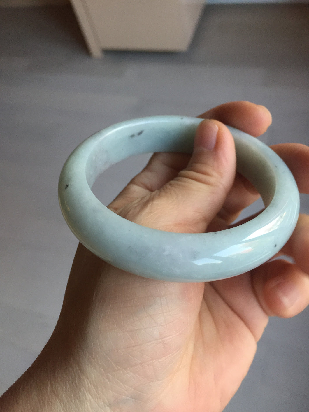 57.4mm certified Type A 100% Natural light green/purple/black Jadeite Jade bangle BM103-5268