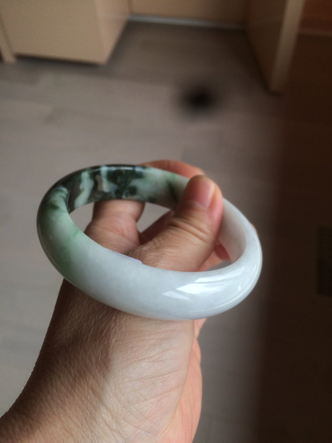 60mm certified 100% natural type A dark green white  jadeite jade bangle AY72-1724