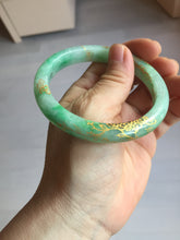 Load image into Gallery viewer, 58.5mm Certified 100% Natural type A icy watery green/light with green flying flowers carved and golden-painted Jadeite Jade bangle PA166-4652
