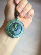 Load image into Gallery viewer, 41.2mm Type A 100% Natural icy dark green/gray Jadeite Jade safety Guardian donut Pendant PB195-3
