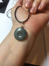 Load image into Gallery viewer, 21.6mm Type A 100% Natural oily dark green gray black(老油青) Jadeite Jade Safety Guardian Button donuts couple pendant PB196
