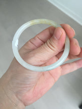 Load image into Gallery viewer, 51mm certified 100% natural type A icy watery light yellow/green/white slim oval round cut jadeite jade bangle AD104-8093
