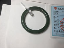 Load image into Gallery viewer, 56.3mm certified 100% Natural dark green black (碧玉) round cut nephrite Jade bangle HT104-1584
