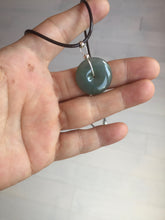 Load image into Gallery viewer, 21.6mm Type A 100% Natural oily dark green gray black(老油青) Jadeite Jade Safety Guardian Button donuts couple pendant PB196

