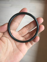 Load image into Gallery viewer, 55-63mm certified 100% Natural dark green black (青玉) slim round cut nephrite group Jade bangle HT106
