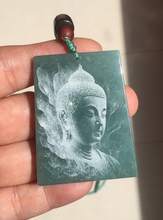 Load image into Gallery viewer, 100% Natural type A green/blue/gray Guatemala jadeite Jade shadow carving buddha pendant necklace BP114
