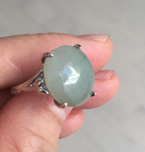 Load image into Gallery viewer, 100% natural type A icy watery light green gray four-prong jadeite jade ring BP137
