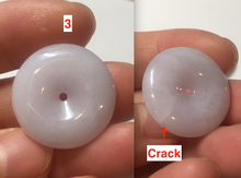 Load image into Gallery viewer, 22.3-26.6mm Type A 100% Natural light purple white Jadeite Jade Safety Guardian Button donuts Pendant BF136
