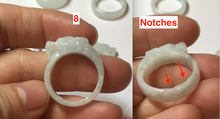 Load image into Gallery viewer, 100% natural type A light green/gray/white one-piece carved dragon jadeite jade ring group F154

