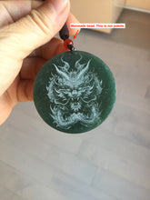 Load image into Gallery viewer, 48.7mm 100% Natural dark green/black/gray Guatemala jadeite intaglio dragon Pendant/handhold worry stone PD193
