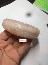 Load image into Gallery viewer, 56mm 100% natural light Pink carved Phoenix and Peony(凤穿牡丹) Quartzite (Shetaicui jade) bangle SY9
