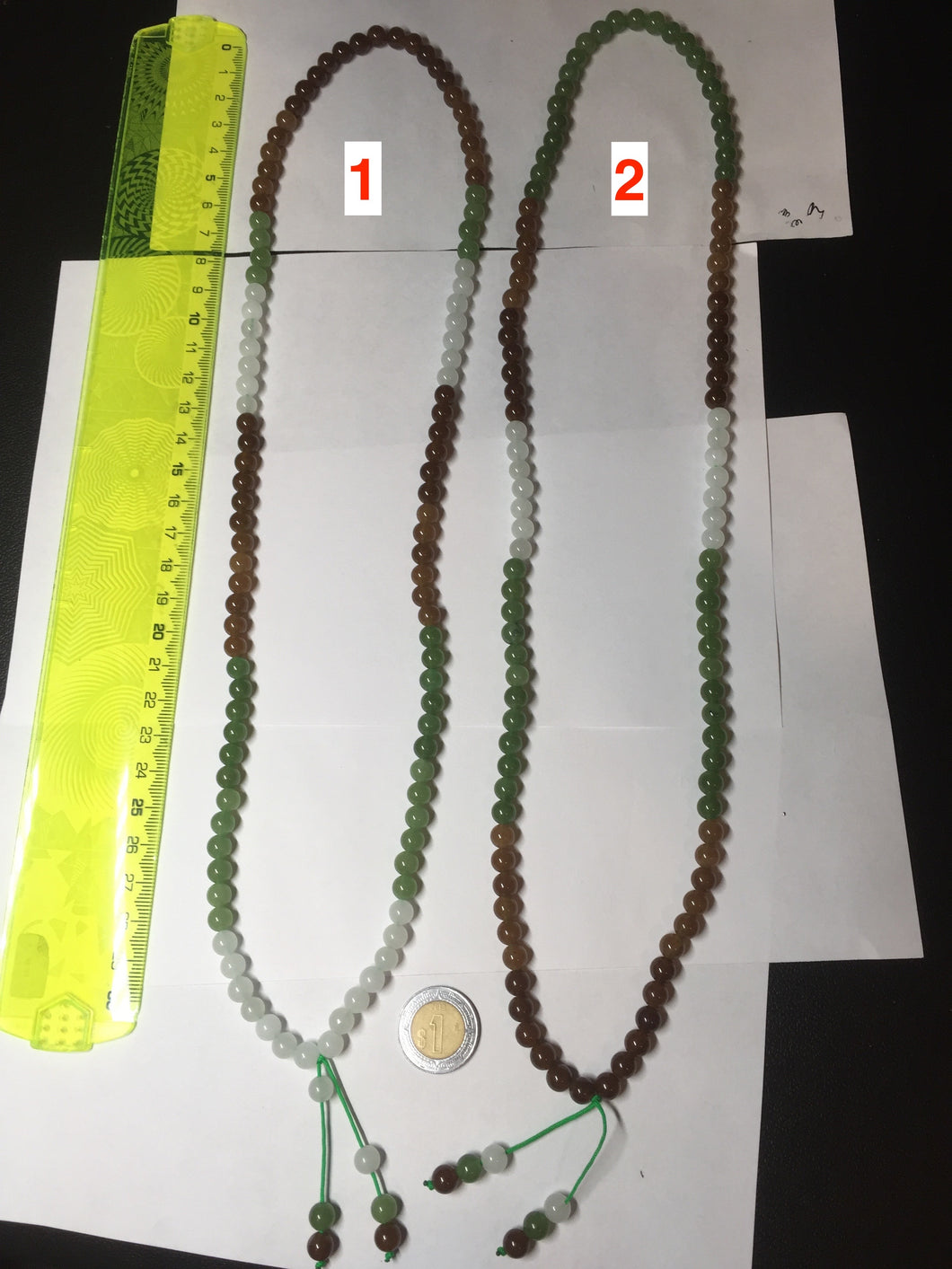 6.3-6.7mm 100% Natural icy watery green white sugar brown nephrite Hetian Jade beads necklace HT98