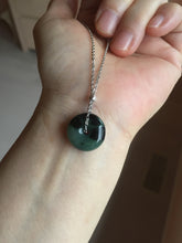 Load image into Gallery viewer, Type A 100% Natural dark green black Jadeite Safety Guardian Button donuts pendant PD187
