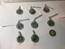 Load image into Gallery viewer, Type A 100% Natural dark green with green floating flowers Jadeite Jade Safety Guardian Button donuts Pendant group X138
