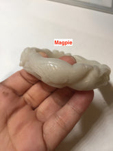 Load image into Gallery viewer, 53mm 100% natural light beige white Quartzite (Shetaicui jade) carved Magpie and plum blossom bangle SY107
