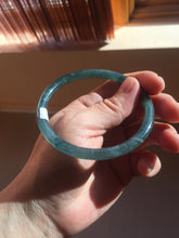 Load image into Gallery viewer, 59.5mm Certified Type A 100% Natural dark green/blue/gray with flying snow Guatemala slim round cut Jadeite bangle PD60-3365
