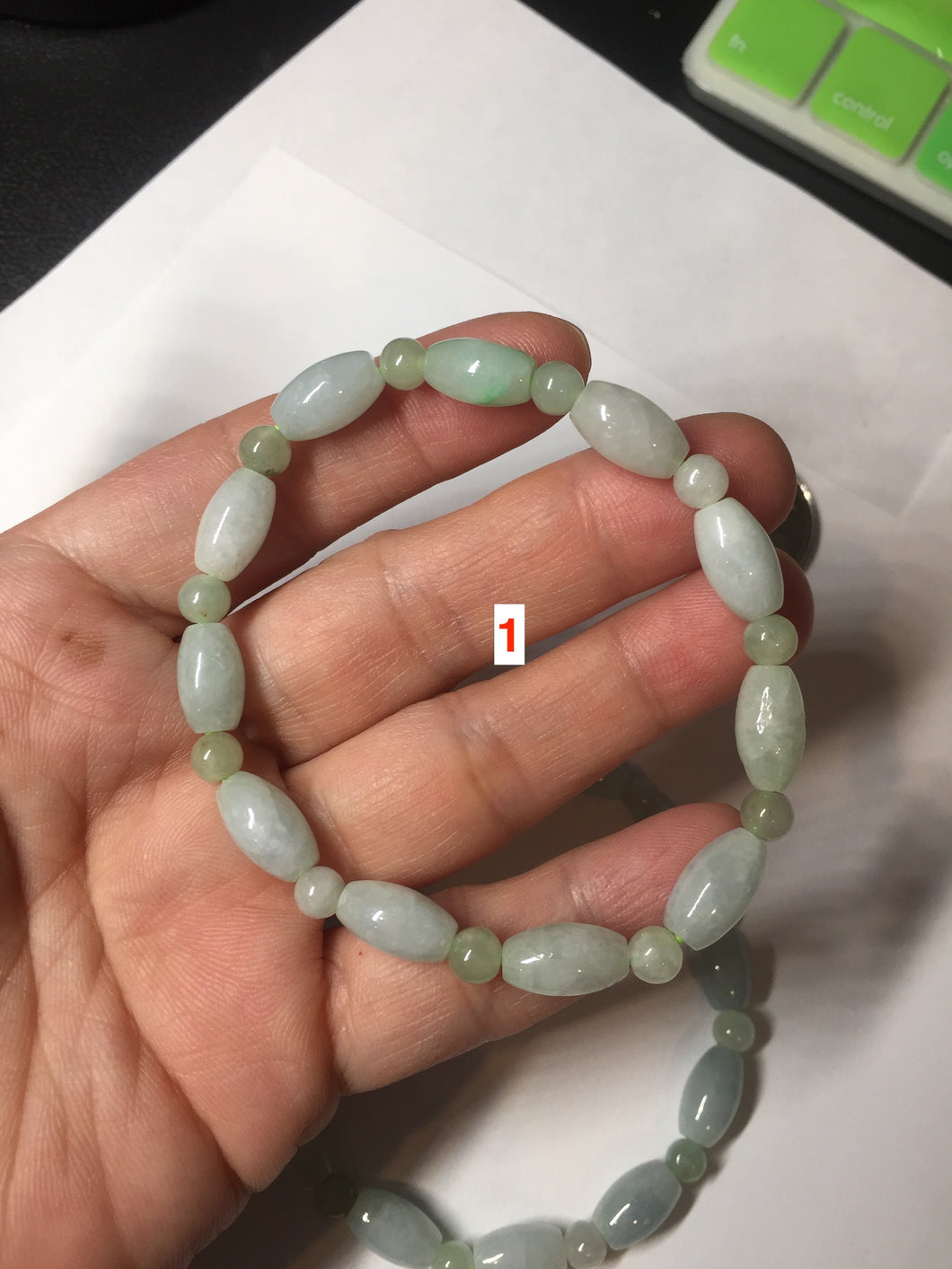 100% natural type A icy watery green olive shape(LU LU TONG) beads +round bead  jadeite jade  bracelet BK55