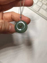 Load image into Gallery viewer, 19.4mm Type A 100% Natural dark green gray (老油青)Jadeite Jade Safety Guardian Button donuts pendant PA157
