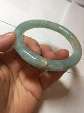 Load image into Gallery viewer, 60mm 100% Natural type A lake watery green/white carved and golden-painted chubby round cut Jadeite Jade bangle PC73
