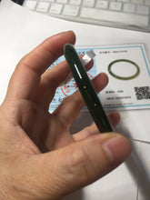 Load image into Gallery viewer, 62mm certified 100% Natural dark green black (碧玉) slim round cut nephrite Jade bangle HT108-0138
