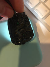 Load image into Gallery viewer, 100% Natural clear dark green/black jadeite jade(Mocui, 墨翠) dragon Pendant/handhold worry stone BL128
