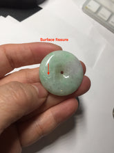 Load image into Gallery viewer, 29.8mm Type A 100% Natural suny green purple yellow(FU LU SHOU, 福禄寿) Jadeite Safety Guardian Button donuts pendant PD185
