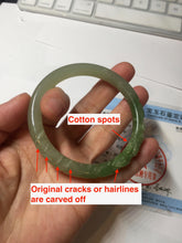 Load image into Gallery viewer, 54.3mm certificated 100% Natural green/gray 翠青 with carved peony slim nephrite Jade bangle HHE101-8780
