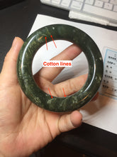 Load image into Gallery viewer, 58.5mm certified 100% Natural dark green/gray (nebula dust) chubby round cut Hetian nephrite Jade bangle HF75-0211
