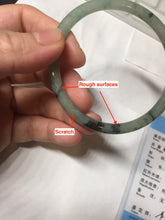 Load image into Gallery viewer, 55.6mm Certified Type A 100% Natural green/black/gray with dark green floating flowers slim round cut Jadeite bangle PD45-5754
