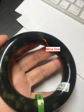 Load image into Gallery viewer, 58.2mm Certified 100% Natural dark green with light green fern frost chubby round cut nephrite Hetian Jade bangle HT101-0795
