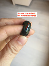 Load image into Gallery viewer, 17.1mm size 6 3/4 100% natural type A black/dark green (Mocui, 墨翠) broad jadeite jade band ring thumb ring BK105
