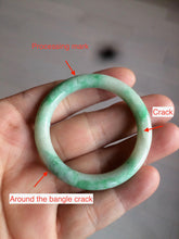 Load image into Gallery viewer, 35-38mm Type A 100% Natural sunny green/white Jadeite Jade kids bangle /scarf button group BF100
