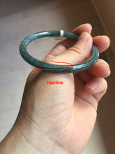 Load image into Gallery viewer, 58mm Certified Type A 100% Natural dark green/blue/gray with flying snow Guatemala slim round cut Jadeite bangle PA141-8833
