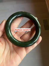 Load image into Gallery viewer, 54.7mm certified 100% Natural dark green/gray/black round cut Hetian nephrite Jade bangle HF78-0129
