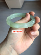 Load image into Gallery viewer, 57mm 100% natural icy watery light green carved nine-tailed fox Xiu Jade (Serpentine) bangle SY106
