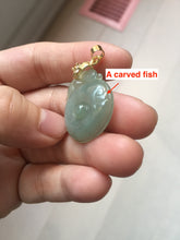 Load image into Gallery viewer, 100% Natural type A icy oily light green gray Jadeite Jade seashell (福贝)  pendant F148
