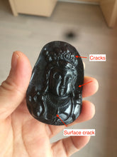 Load image into Gallery viewer, 100% Natural type A black jadeite jade(墨翠， mocui) Guanyin pendant BG31-2
