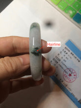 Load image into Gallery viewer, 54mm certified type A 100% Natural icy watery green/white with green floating flowers jadeite jade bangle B108-2346
