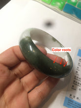 Load image into Gallery viewer, 54.8mm certified type A 100% Natural oily dark green/white(半山半水) chubby Jadeite Jade bangle C82-4436
