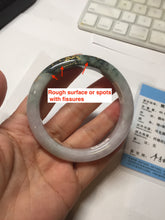 Load image into Gallery viewer, 54.9mm 100% Natural type A dark green purple white carved flowers and golden-painted Jadeite Jade banglePD96-0265
