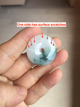 Load image into Gallery viewer, 28mm Type A 100% Natural white purple with green floating flowers Jadeite Jade Safety Guardian Button donuts couple pendant PB188

